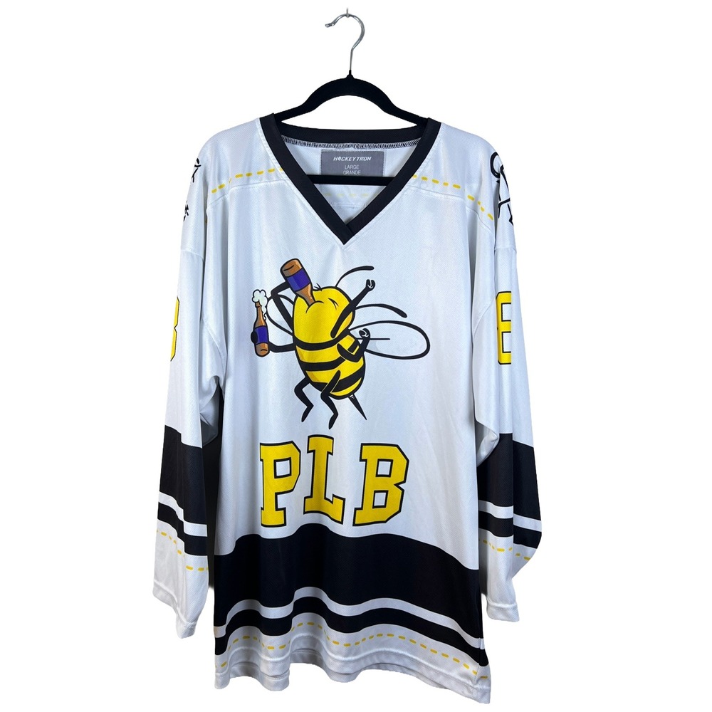 HockeyTron Hockey Jersey Mens Large Beer League Pruett 8 Graphic White Blokecore - Picture 1 of 5